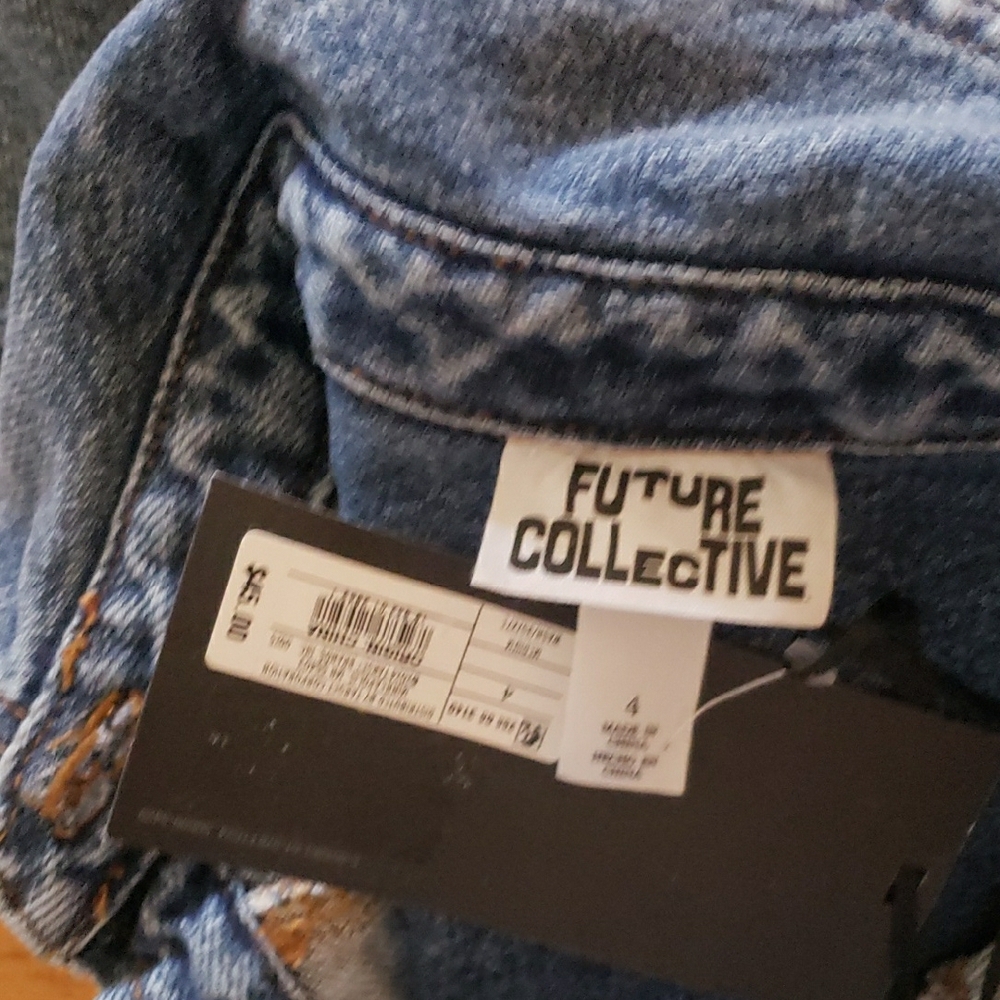 Future Collective Denim Long Sleeve Button Front 100% Cotton Shirt Dress, Size 4 - Picture 2 of 7